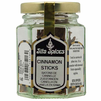 Sita Spices Cinnamon Sticks Glass Jar 12g
