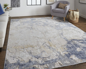 2' X 3' Tan And Blue Abstract Power Loom Distressed Area Rug N270-514184 2' X 3' Tan And Blue Abstract Power Loom Distressed Area Rug N270-514184