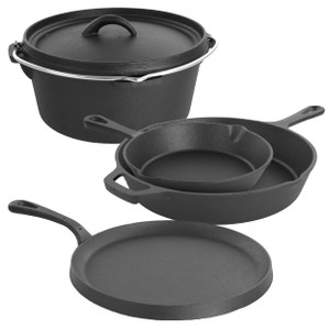 MegaChef Pre-Seasoned Cast Iron 5-Piece Kitchen Cookware Set, Pots and Pans D970-MCCI-440