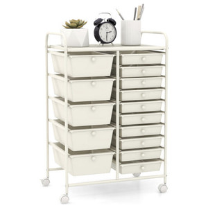 15-Drawer Utility Rolling Organizer Cart Multi-Use Storage-White - Color: White D681-HW53825WH