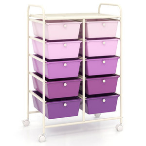 10-Drawer Rolling Storage Cart-Purple - Color: Purple D681-JV11073PU