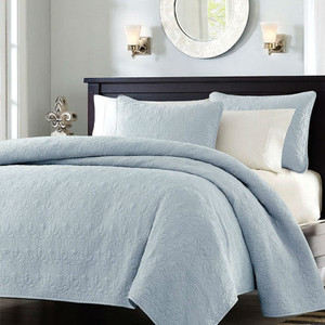 Full / Queen size Quilted Bedspread Coverlet with 2 Shams in Light Blue Q280-FQLB688414