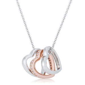 Mandy 0.45ct CZ Two-tone Triple Heart Drop Necklace R599-N01316T-C01 Mandy 0.45ct CZ Two-tone Triple Heart Drop Necklace R599-N01316T-C01