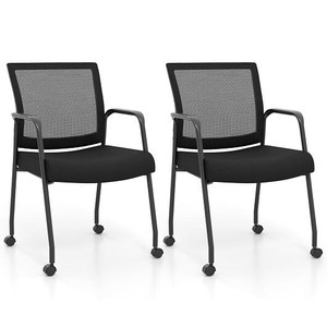 2 Pieces Office Guest Chairs on Wheels with Metal Frame and Armrests-Black - Color: Black D681-CB10601DK-2 2 Pieces Office Guest Chairs on Wheels with Metal Frame and Armrests-Black - Color: Black D681-CB10601DK-2