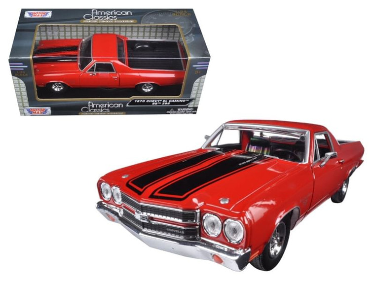 1970 Chevrolet El Camino SS 396 Red with Black Stripes 1/24 Diecast Model Car by Motormax F977-79347r