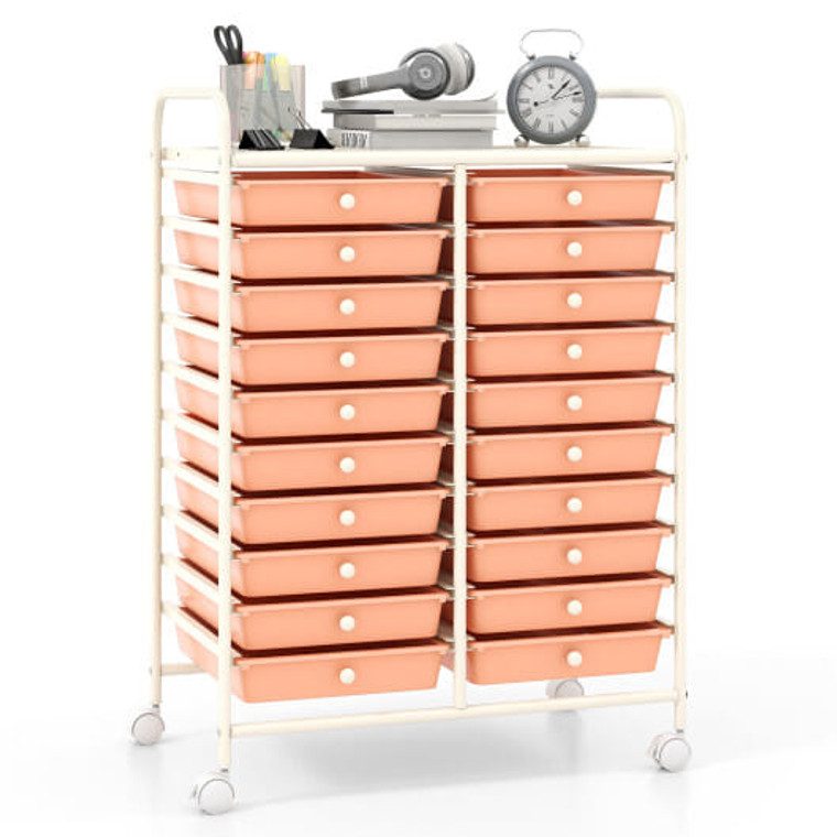 20 Drawers Rolling Storage Cart Studio Organizer-Peach - Color: Peach D681-HW56501PF