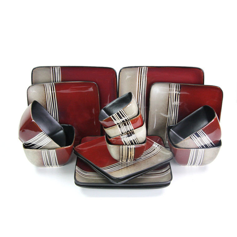 Elama Downtown Loft 16 Piece Double Bowl Stoneware Dinnerware Set with Service for 4 D970-ELM-DOWNTOWN16