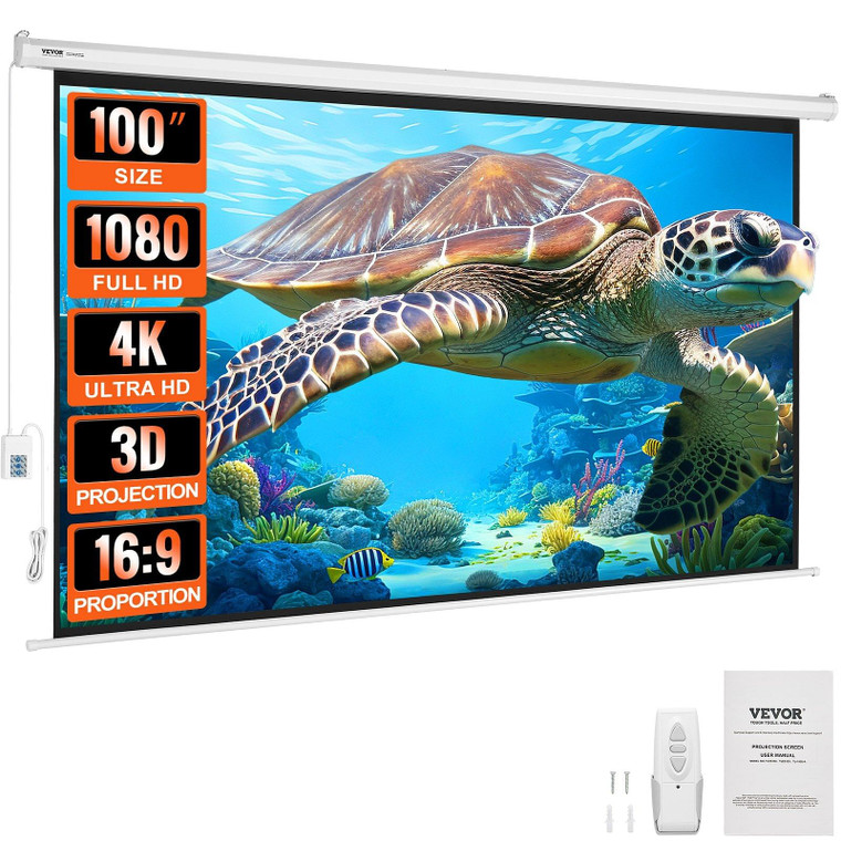 VEVOR Motorized Projector Screen 100 inch, 16:9 4K 1080 HD Automatic Projection Screen, Electric Pr E415-TYPM20DDSJ1234UJGV1