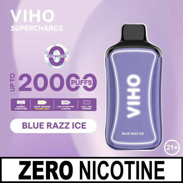Bluerazz Ice VIHO Vape Supercharge ZERO Nicotine 20K