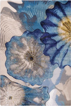 Rosette Sapphire Tibetan Wool Cut Pile rug by Chihuly