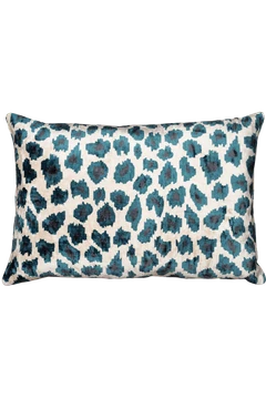 Velvet Ikat Leopard Blue Cushion - flatshot image