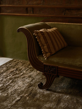 Mohair Shag rug in Willow styled beneath a chaise longue