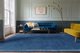 Bay Blue Silk Border rug by Farrow & Ball landscape roomset image
