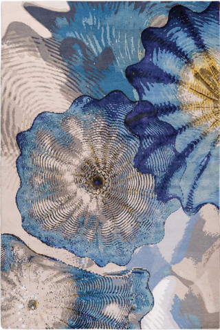 Rosette Sapphire Tibetan Wool Cut Pile rug by Chihuly