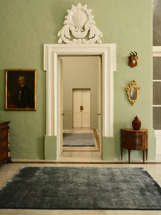 The Rug Company Mohair Sheared rug, Aegean colourway, in a period-style interior