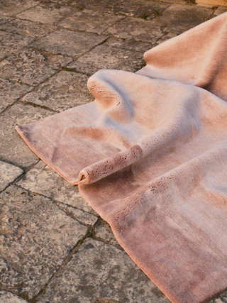 Mohair Sheared rug in Orchid, draped to show pile and drape quality