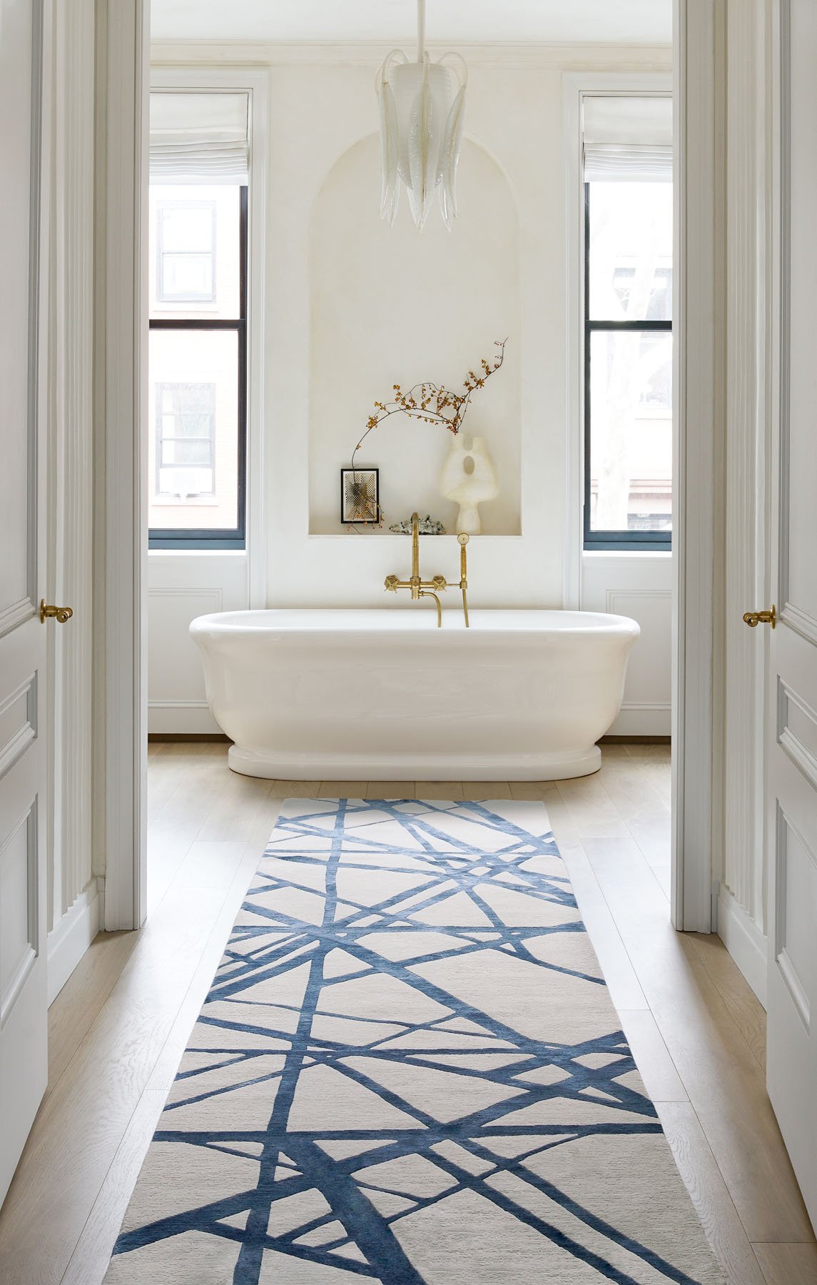 Channels Indigo Runner Handknotted rug by Kelly Wearstler