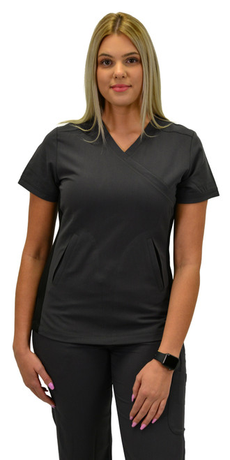 317 Excel 4-Way Stretch Mock Wrap Top