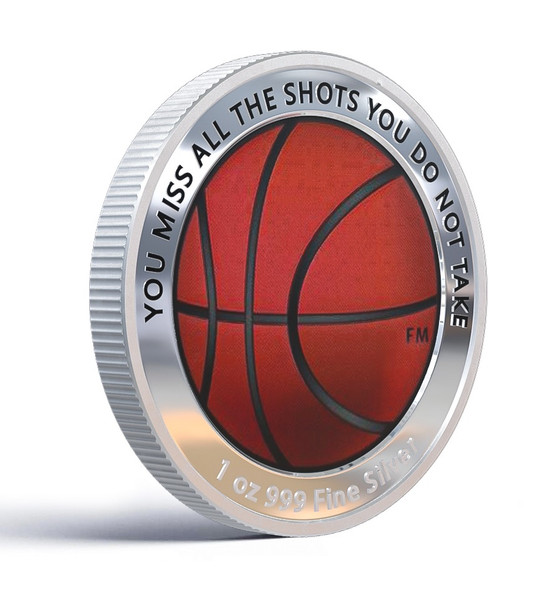 1oz  Colorized  Basketball -YOU MISS ALL THE SHOTS YOU DO NOT TAKE SILVER COIN