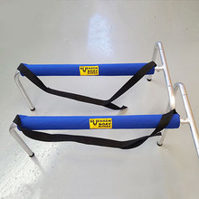 Low stands ideal for eights and quads.  Store your larger rowing shells out of the way.  These "LowBoy" T Stands are very durable and long-lasting. Great for race day or in house storage.   Our stock color is Burnham Boat Slings Marine Blue.