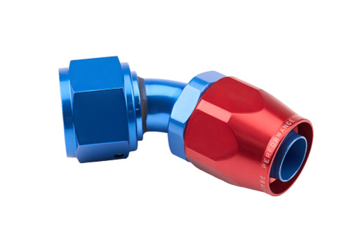 12AN 45Deg FM Hose End Aluminum Red Blue