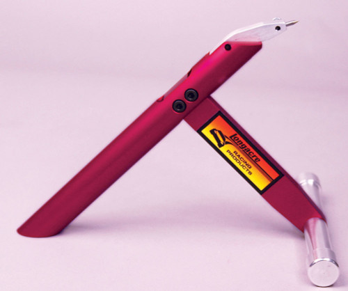 Billet Aluminum Tire Scribe, a spring-loaded tire marking tool used to create consistent tread reference lines for toe alignment checks and tire wear monitoring on race cars.