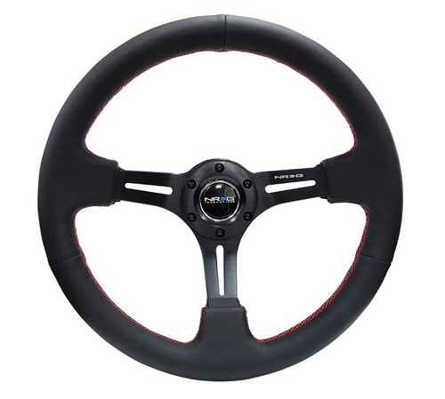 Steering Wheel 350mm 3in Dish Black Leather w/Red Steering Wheel 350mm 3in Dish Black Leather w/Red