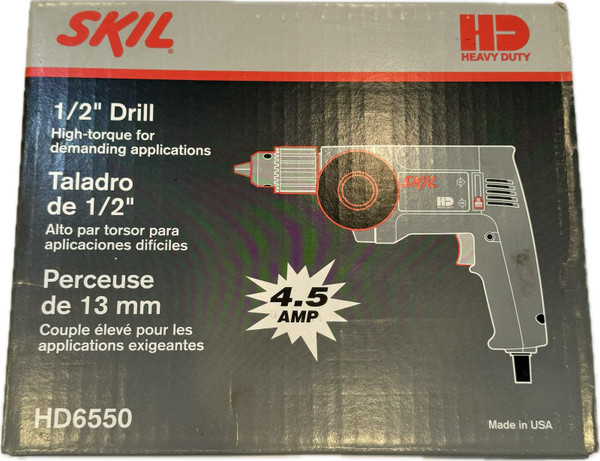 NEW Old Stock Skil 1/2" Pistol Drill HD6550 120V AC 4.5Amp Reversible 0-850 RPM