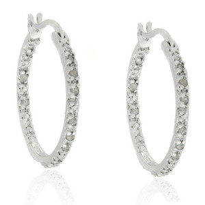 TDW 0.25 ct. Diamond Sterling Silver Hoop Earrings TDW 0.25 ct. Diamond Sterling Silver Hoop Earrings