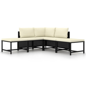 5 Piece Garden Sofa Set with Cushions Black Poly Rattan 5 Piece Garden Sofa Set with Cushions Black Poly Rattan