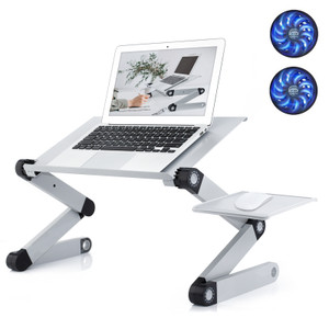 Adjustable Laptop Stand Laptop Desk with 2 CPU Cooling USB Fans for Bed Aluminum Lap Workstation Desk with Mouse Pad, Foldable Cook Book Stand Notebook Holder Sofa, Bed Table Office Tray Silver--YS Adjustable Laptop Stand Laptop Desk with 2 CPU Cooling USB Fans for Bed Aluminum Lap Workstation Desk with Mouse Pad, Foldable Cook Book Stand Notebook Holder Sofa, Bed Table Office Tray Silver--YS