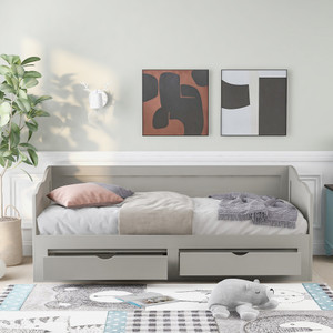 Wooden Daybed with Trundle Bed and Two Storage Drawers , Extendable Bed Daybed,Sofa Bed with Two Drawers Wooden Daybed with Trundle Bed and Two Storage Drawers , Extendable Bed Daybed,Sofa Bed with Two Drawers
