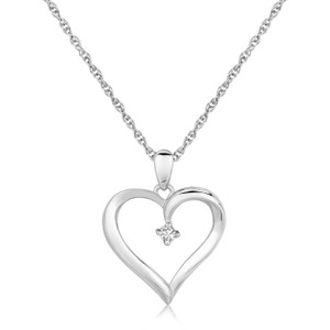Sterling Silver Diamond Embellished Open Heart Pendant (.03 cttw) Sterling Silver Diamond Embellished Open Heart Pendant (.03 cttw)