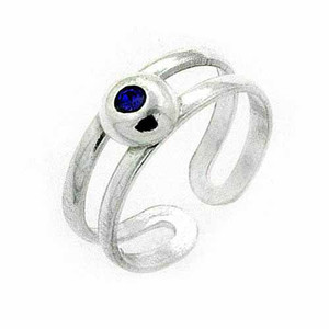 Modern Dark Blue CZ Brushed Sterling Silver Toe Ring Modern Dark Blue CZ Brushed Sterling Silver Toe Ring