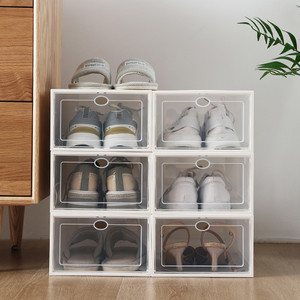 Foldable Shoe Box, Stackable Clear Shoe Storage Box - Storage Bins Shoe Container Organizer, 12 Pack - White