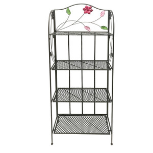 Four Tier Metal Foldable Bakers Rack with Flower Motifs, Black Four Tier Metal Foldable Bakers Rack with Flower Motifs, Black