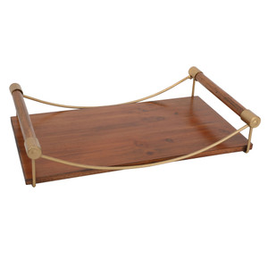 DunaWest 15 Inch Rectangular Wood Serving Tray with Matte Gold Trim, Brown DunaWest 15 Inch Rectangular Wood Serving Tray with Matte Gold Trim, Brown