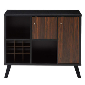 DunaWest Wooden Wine Bar Storage Cabinet with 2 door cabinet and Storage Cubes, Black And Brown DunaWest Wooden Wine Bar Storage Cabinet with 2 door cabinet and Storage Cubes, Black And Brown