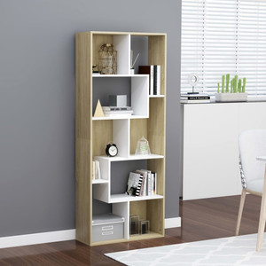 Book Cabinet White and Sonoma Oak 26.4"x9.4"x63.4" Chipboard Book Cabinet White and Sonoma Oak 26.4"x9.4"x63.4" Chipboard