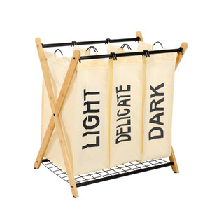 Oceanstar X-Frame Bamboo 3-Bag Laundry Sorter, White Oceanstar X-Frame Bamboo 3-Bag Laundry Sorter, White