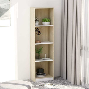 4-Tier Book Cabinet White and Sonoma Oak 15.7"x9.4"x55.9" Chipboard 4-Tier Book Cabinet White and Sonoma Oak 15.7"x9.4"x55.9" Chipboard