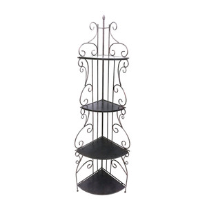 Scrollwork Design Metal Corner Bookcase with 4 Shelves, Brown Scrollwork Design Metal Corner Bookcase with 4 Shelves, Brown