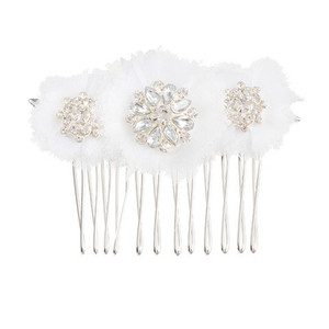 David Tutera Bridal Hair Comb Silver Rhinestone Flower Tri-Cluster With Netting David Tutera Bridal Hair Comb Silver Rhinestone Flower Tri-Cluster With Netting