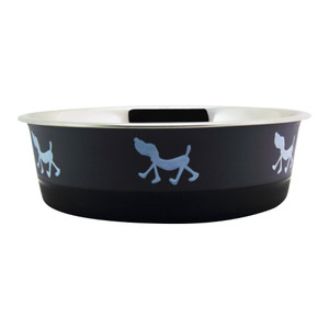 Stainless Steel Pet Bowl with Anti Skid Rubber Base and Dog Design, Gray and Black Stainless Steel Pet Bowl with Anti Skid Rubber Base and Dog Design, Gray and Black