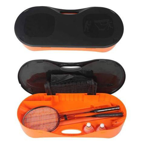 Bosonshop Portable Badminton Net Set Storage Box Base with 2 Battledores 2 Shuttlecocks Large, Orange