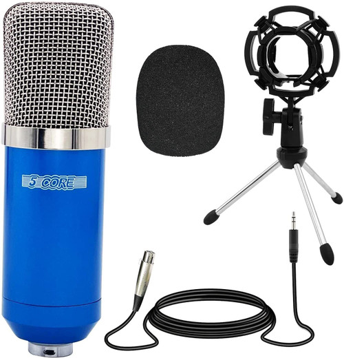 XLR Microphone Condenser Mic for Computer PC Gaming, Podcast Desktop Stock Mount Tripod Stand Kit for Streaming, Recording, Vocals, Voice, Cardioids Studio Microphone 5 Core RM 5 BLU