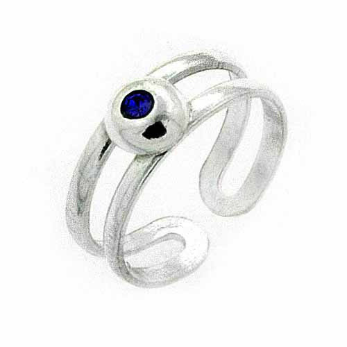 Modern Dark Blue CZ Brushed Sterling Silver Toe Ring