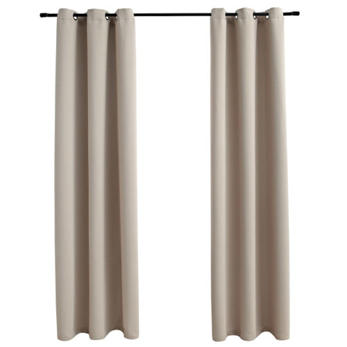 Blackout Curtains with Rings 2 pcs Beige 37"x95" Fabric
