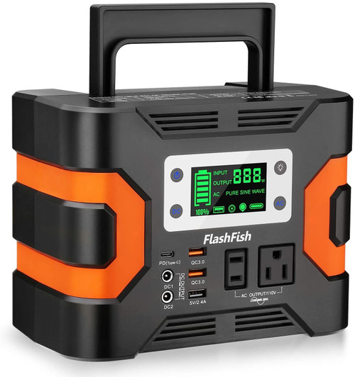 330W Portable Power Station, Flashfish 300Wh 81000mAh Solar Generator CPAP Backup Battery Emergency Power Supply with 110V AC Outlets, 12V/24V DC, QC3.0 USB, LED Flashlight for Camping Trip Home