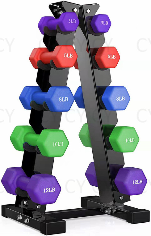 Colored Neoprene Coated Dumbbell Set with Stand